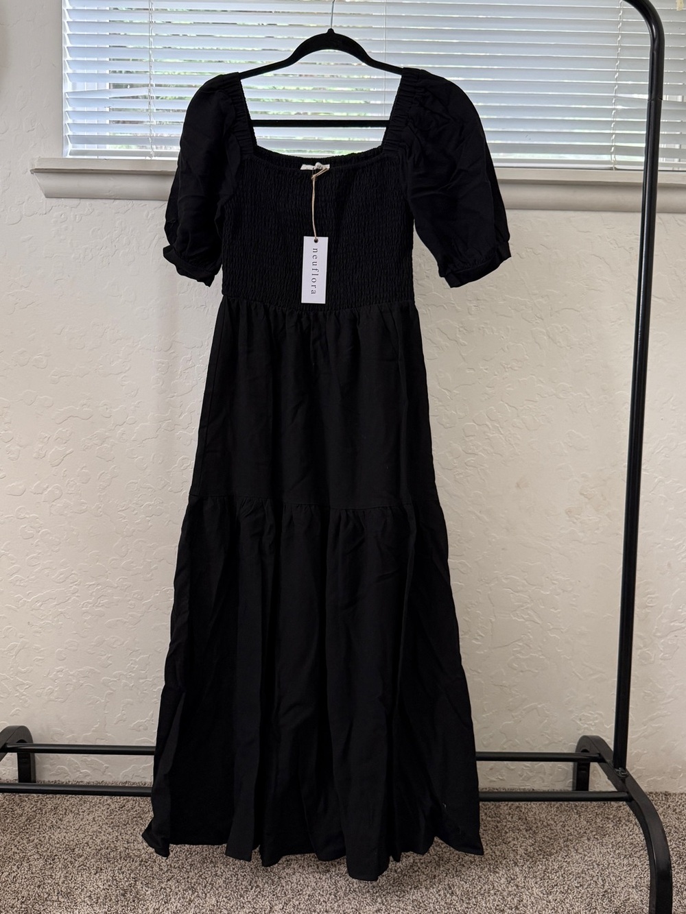 Neuflora early years Women's Black Square Neck Smocked Maxi Dress